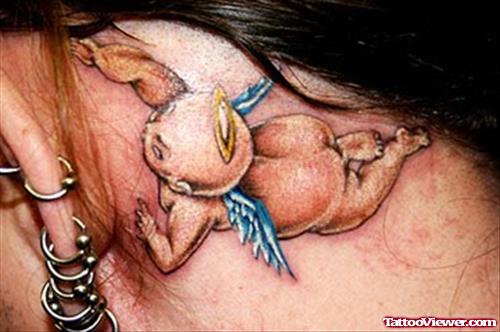 Baby Angel Tattoo Behind Ear