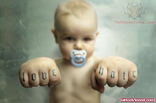 Love Hate Tattoo On Baby Fingers