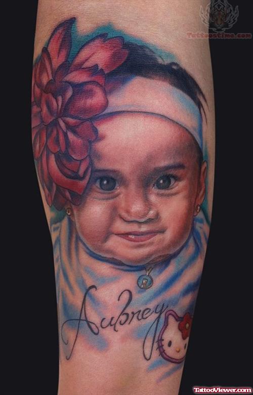 Baby Portrait Tattoo On Arm