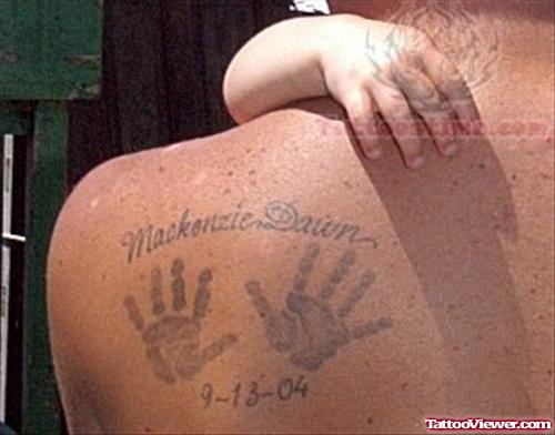 Memorial Baby Hands Tattoos On Back