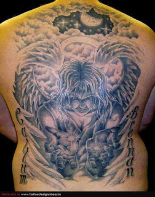 Baby Angel Girl Tattoo On Back Body