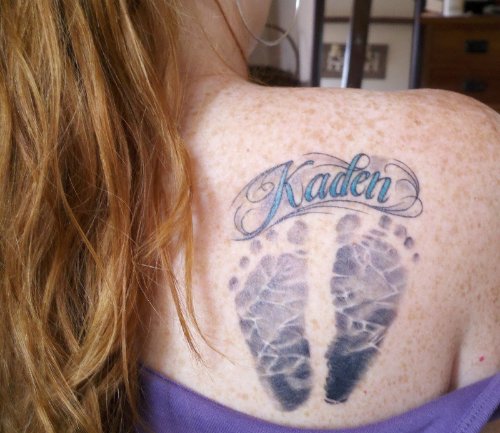 Right Back SHoulder Baby Footprints Tattoos