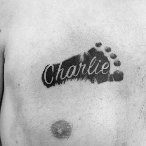 Charlie Baby Footprint Tattoo On Chest