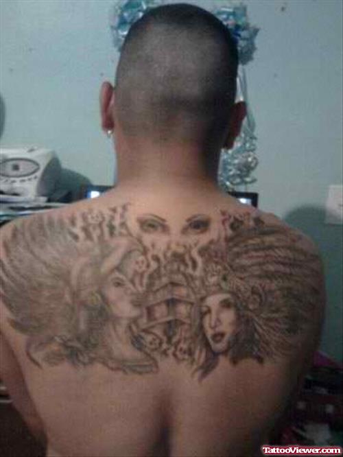 Grey Ink Native Girl Tattoos On Back
