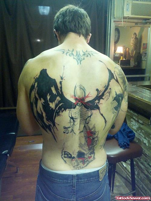 Winged Skeleton Back Tattoo