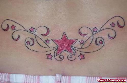 Pink Stars Lower Back Tattoo For Girls