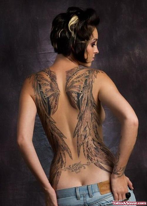 Girl with angel Wings Tattoos On Back