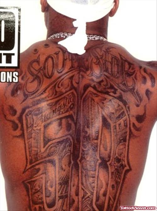 Grey Ink South Side 50 Cent Tattoo On Back