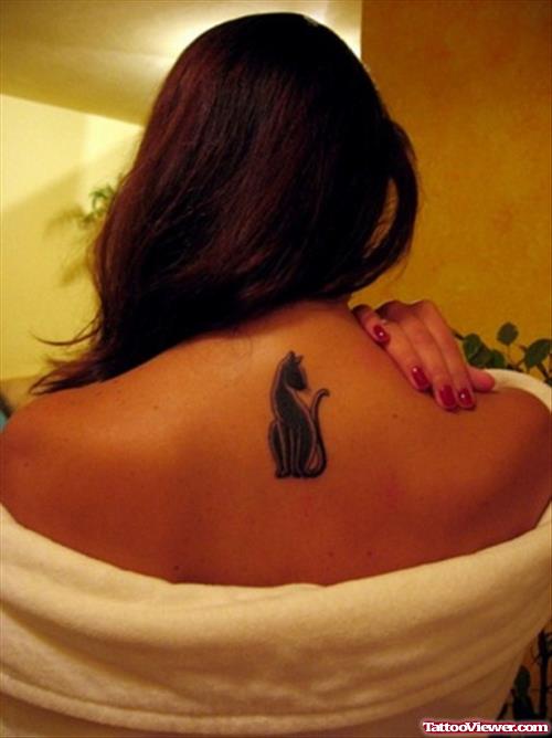 Black Cat Back Tattoo For Girls