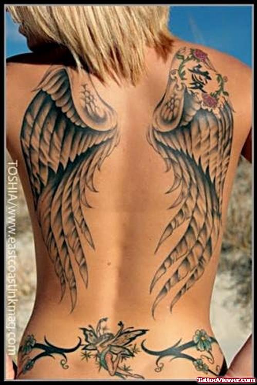Amazing Angel Wings Back Tattoo For Girls