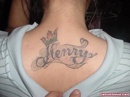 Crown Henry Tattoo On Girl Upperback