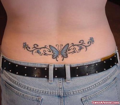 Blue ink Butterfly Tattoo On Lowerback
