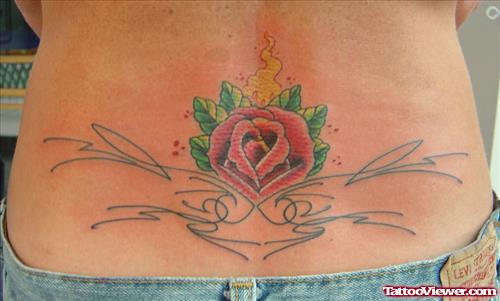 Rose Flower And Tribal Lowerback Tattoo
