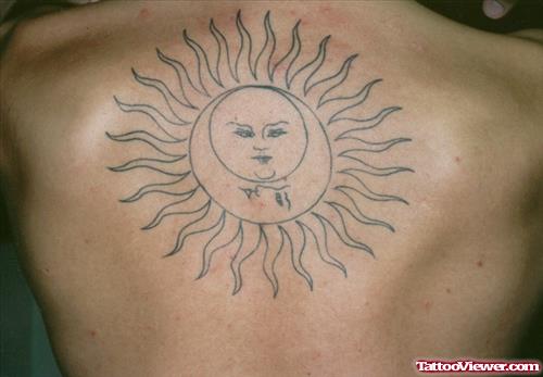 Tribal Sun Outline Back Tattoo