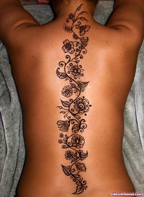 Henna Flowers Tattoos On Full Back