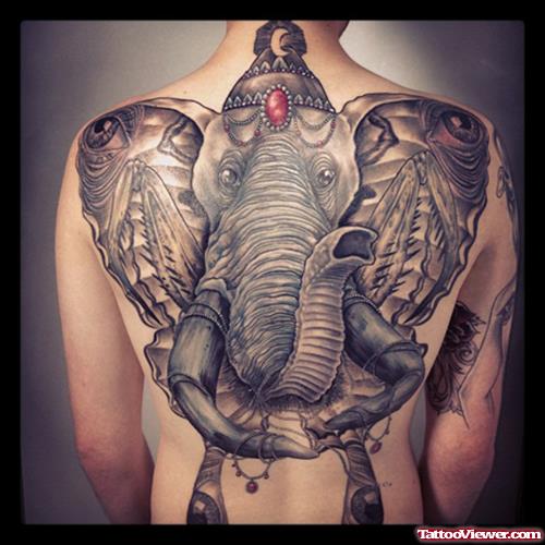 Grey Ink Elephant Back Tattoo For Men