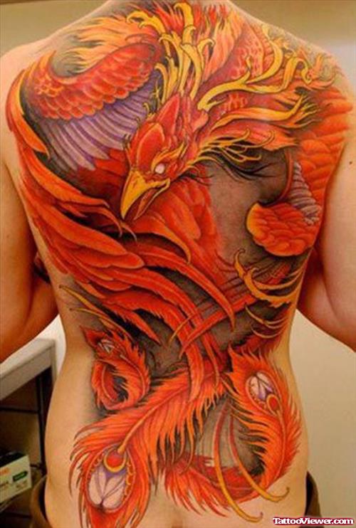 Colored Ink Phoenix Back Tattoo