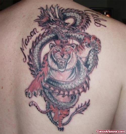 Chinese Dragon And Tiger Back Tattoo
