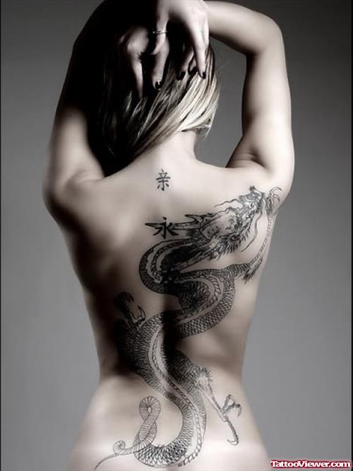 Awesome Dragon Back Tattoo For Girls