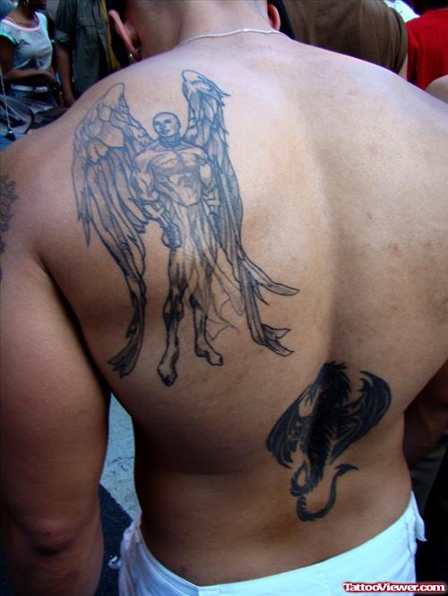 Angel And Dragon Tattoos On Back
