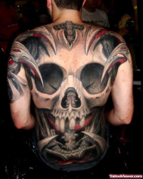 Tribal Skull 3D Back Tattoo