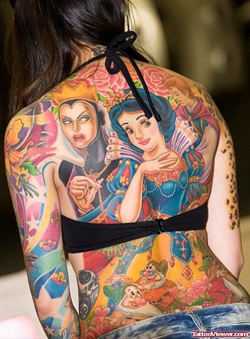 Snow White Back Color Ink Tattoo
