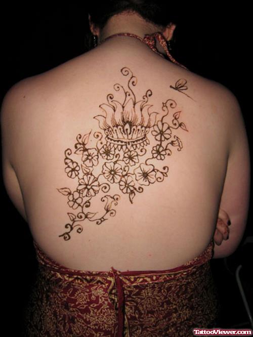 Henna Mehndi Flowers Back Tattoo