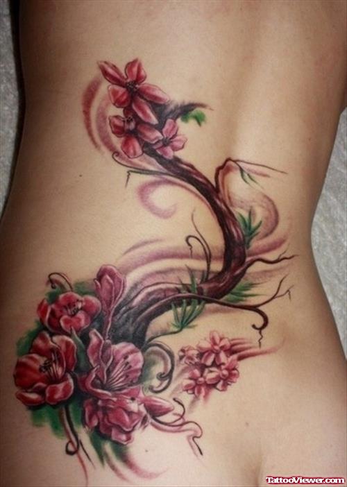 Awesome Flowers Back Tattoo For Girls
