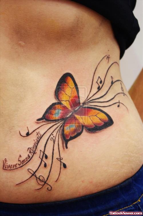 Awesome Colored Butterfly Back Tattoo