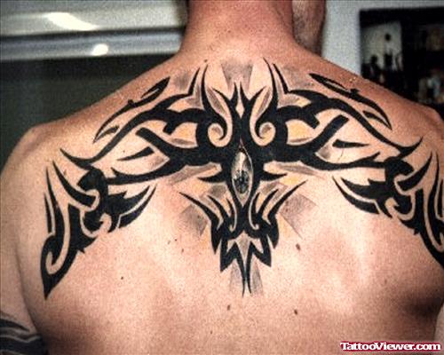Black Ink Tribal Back Tattoo For Men