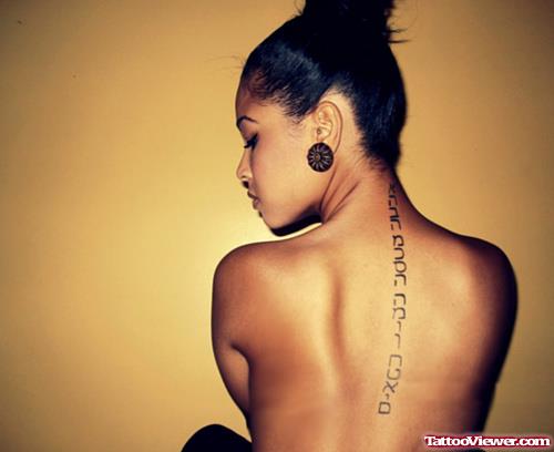 Awesome Lettring Back Tattoo For Girls