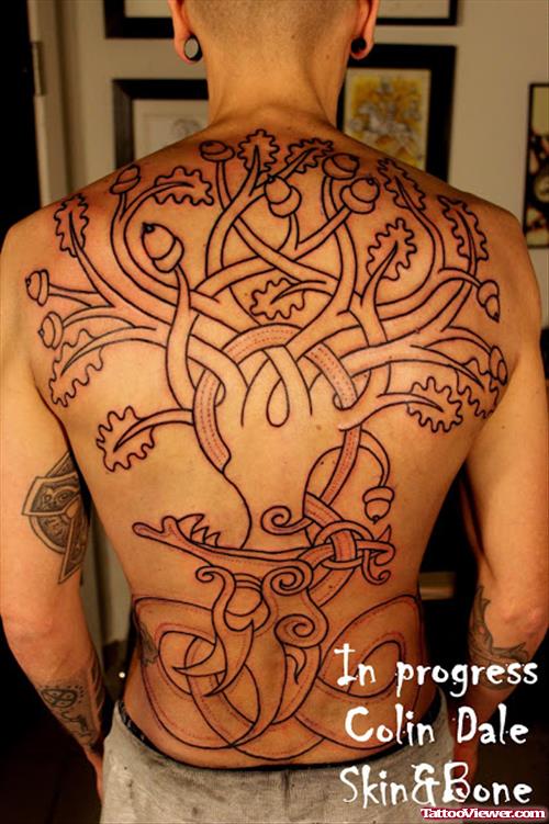 Tribal Tree Back Tattoo For Men
