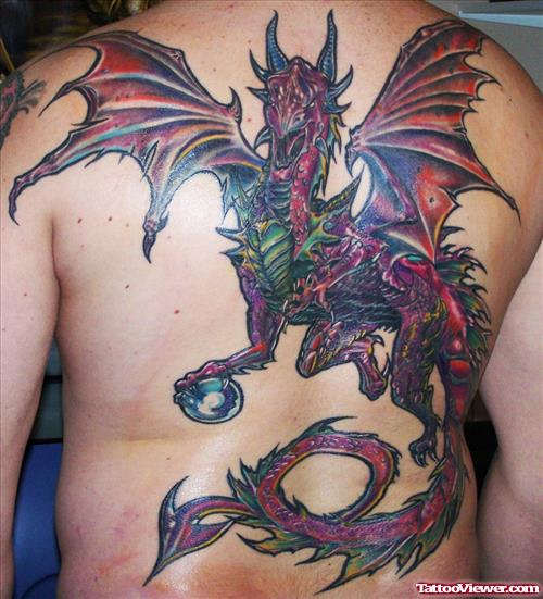 Red Ink Dragon Tattoo On Back