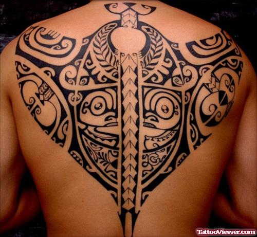Maori Black Ink Tattoo On Back