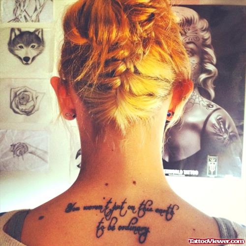 Girl With Lettering Upperback Tattoo