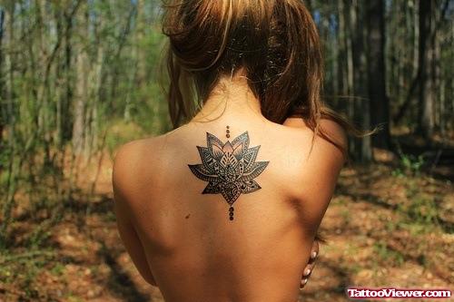 Awesome Lotus Flower Back Tattoo For Girls