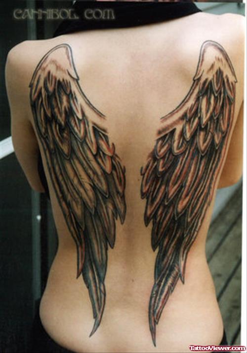 Angel Wings Back Tattoo For Girls