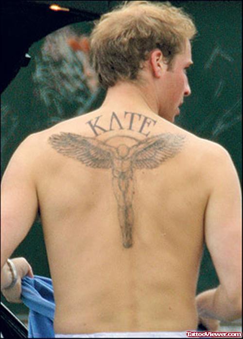 Kate Angel Tattoo On Upperback