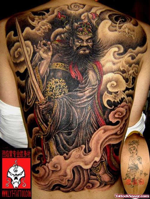 Chinese Warrior Tattoo On Back