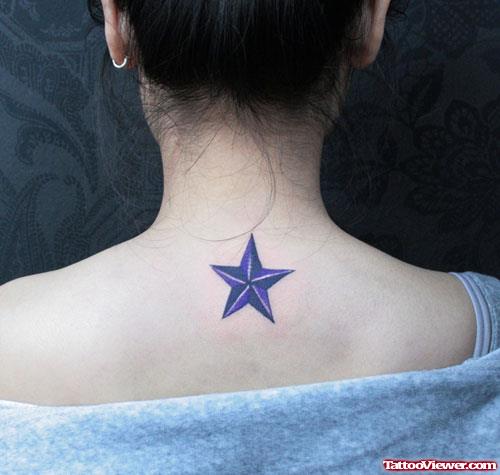 Blue Ink Nautical Stars Back Tattoo For Girls