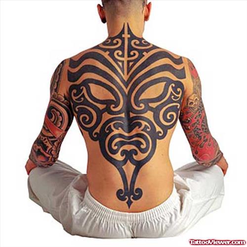 Tribal Hanya Mask Back Tattoo