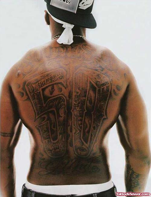 Grey Ink 50 Cent Back Tattoo For Men