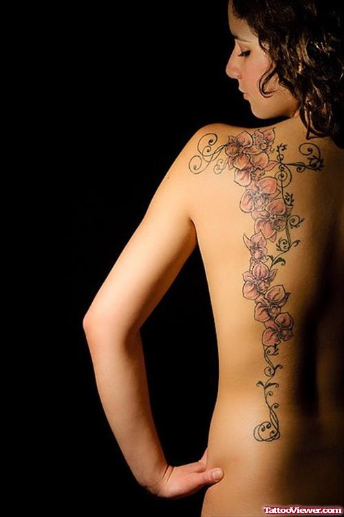 Color Flowers Back Tattoo For Girls