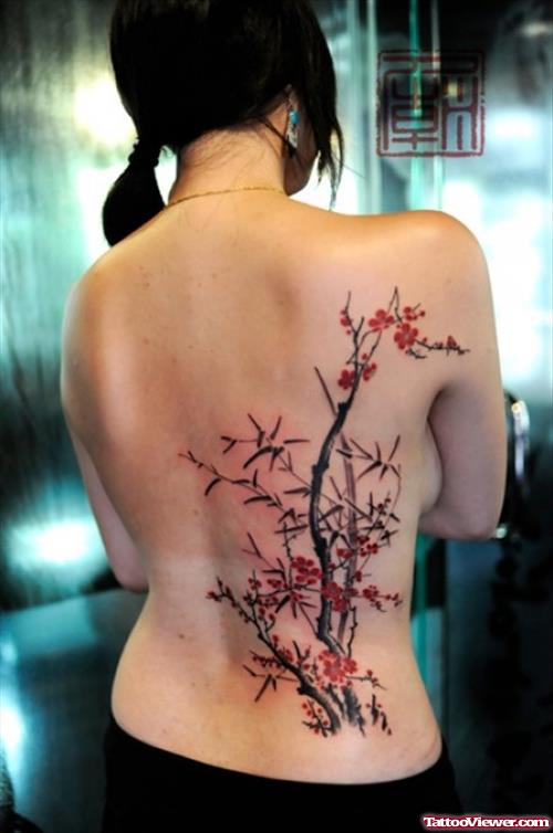 Bamboo Tree Back Tattoo For Girls
