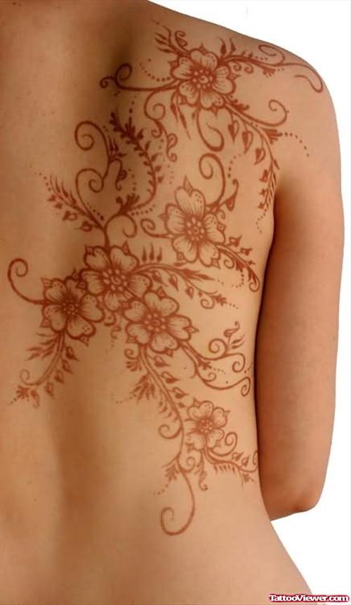 Henna Flowers Tattoo On Back