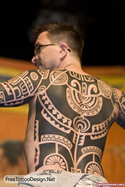 Black Ink Samoan Back Tattoo