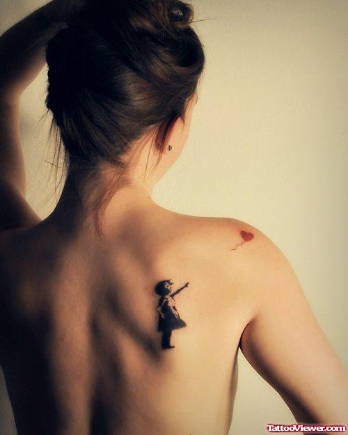 Black Ink Girl Tattoo On Back
