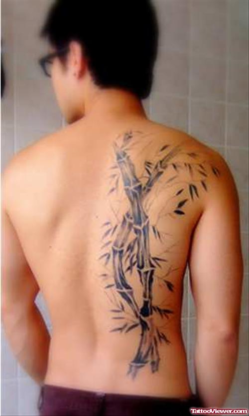 Bamboo Grey Ink Tattoo On Back