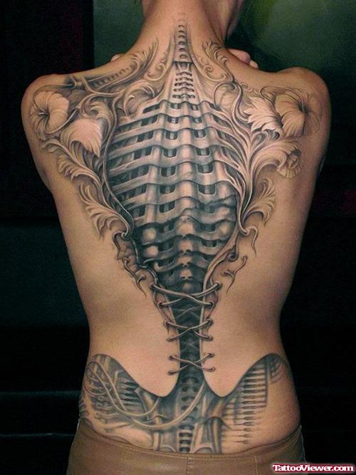 Awesome Grey Ink 3D Back Tattoo