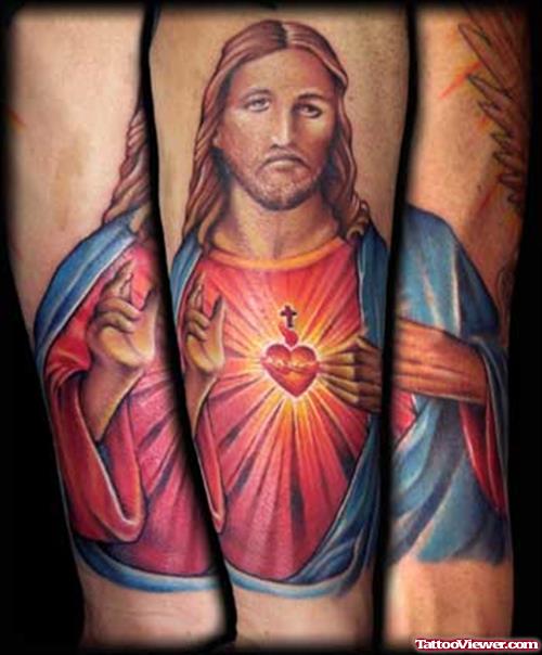 Colored Ink Jesus Back Tattoo